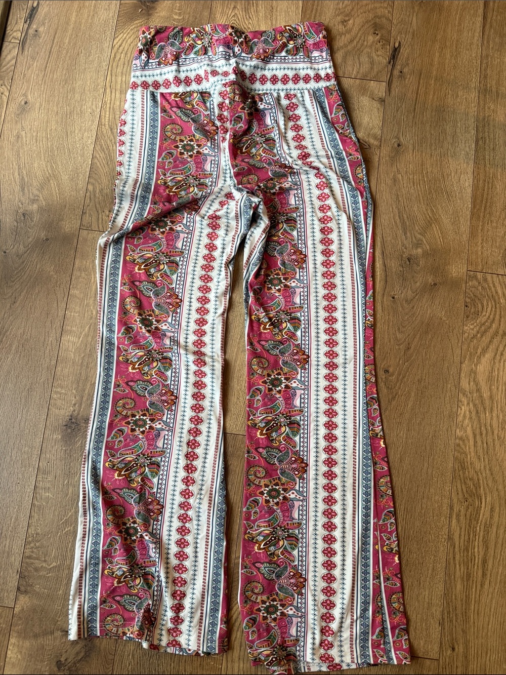 shosho Pink & White Paisley Stripe Flare Pants